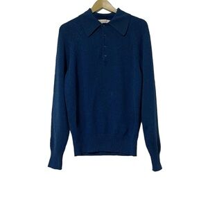 Bernhard Altman Teal Blue Lambswool 1/4 Button Sweater Size 45